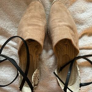 Freda Salvador Tan Suede Espadrilles with Black Straps